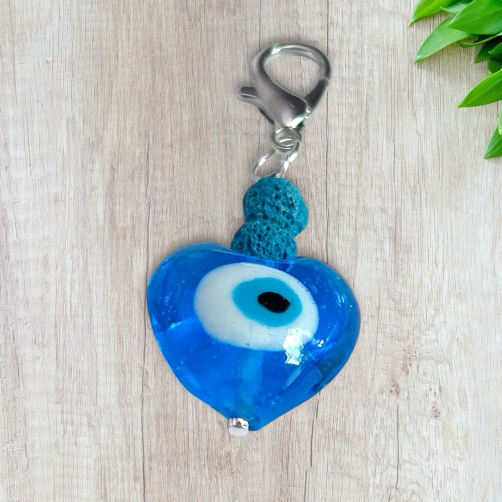 Hand Crafted Purse Pet Charm Lava Blue Heart Evil Eye Silver Diffuser - Picture 2 of 5